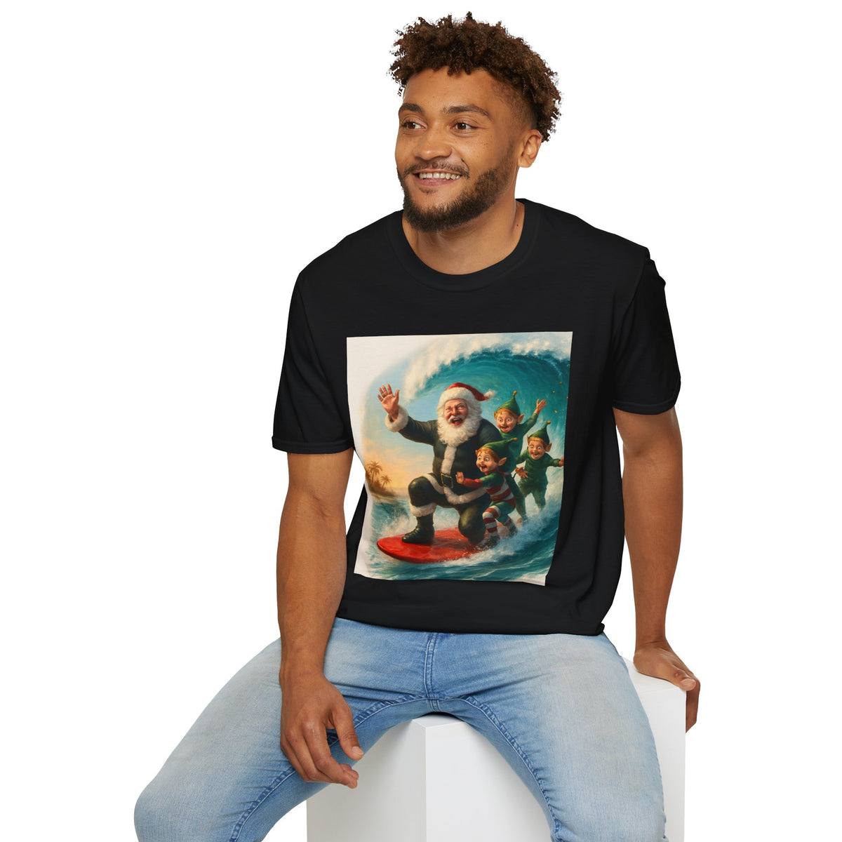 Santa Surfing T-Shirt — Retro Christmas Surfing Santa Tee