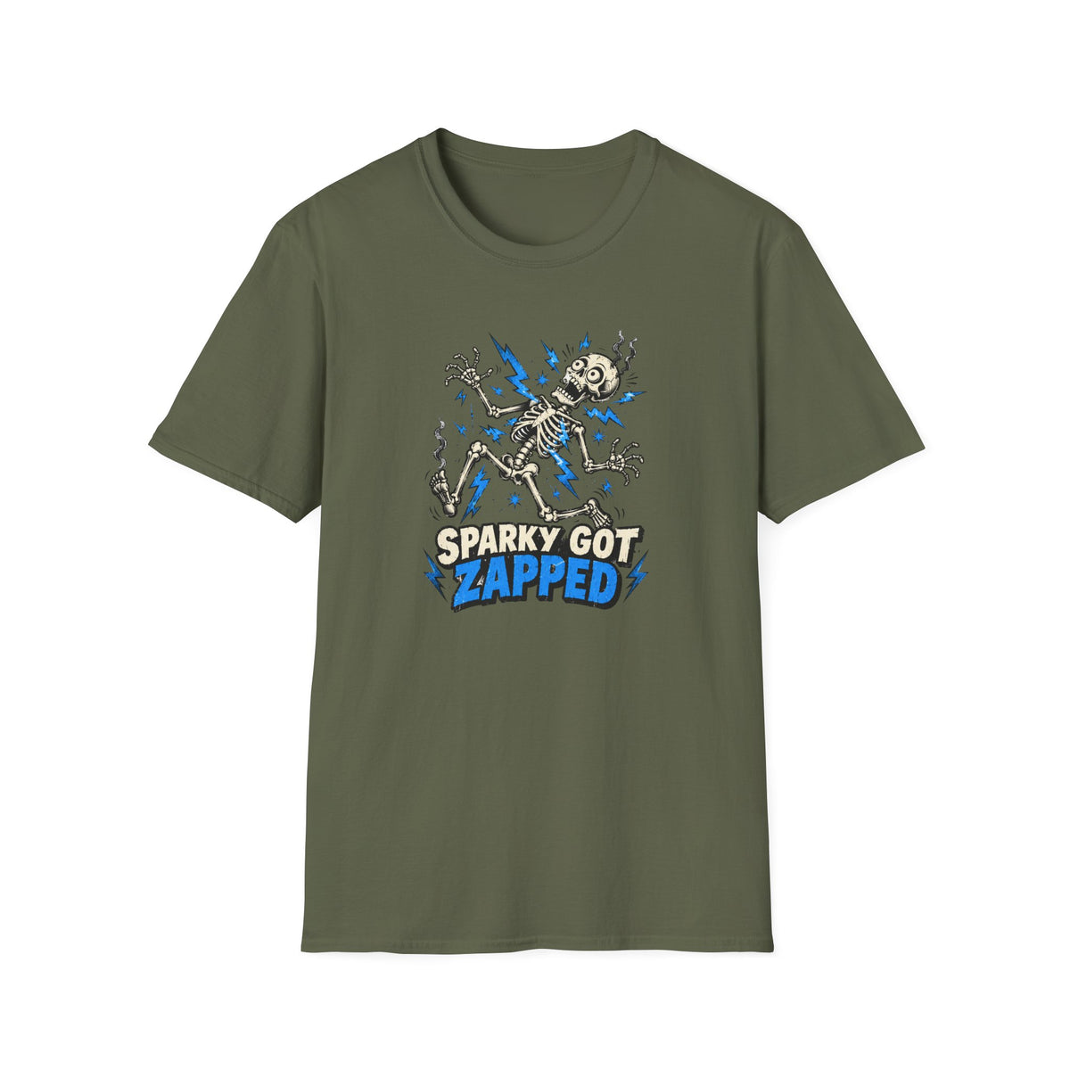 Sparky Got Zapped Skeleton Graphic T-Shirt