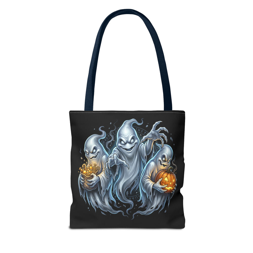 Halloween Ghost Trio Tote Bag — Spooky Pumpkin Trick-or-Treat AOP Tote