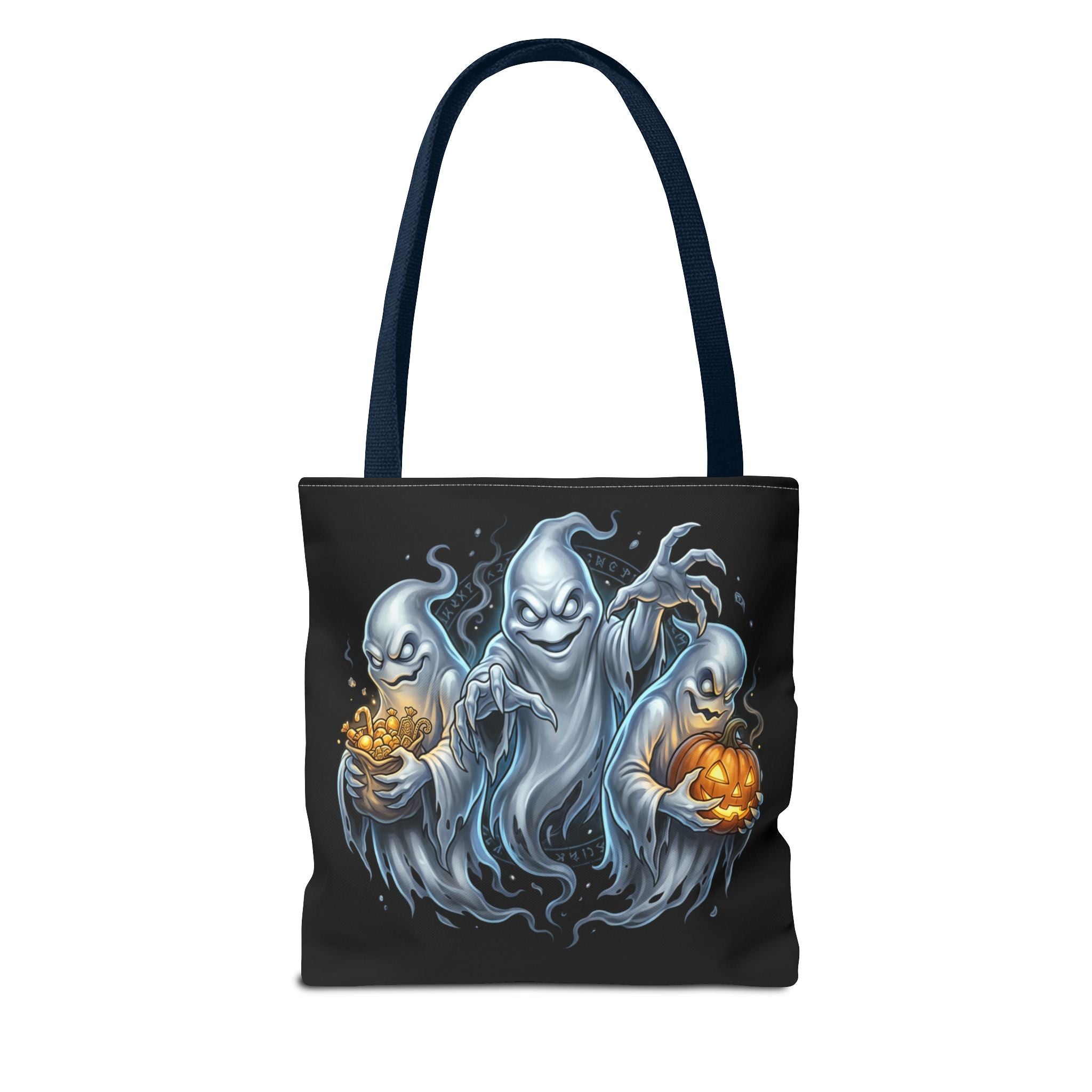 Halloween Ghost Trio Tote Bag — Spooky Pumpkin Trick-or-Treat AOP Tote