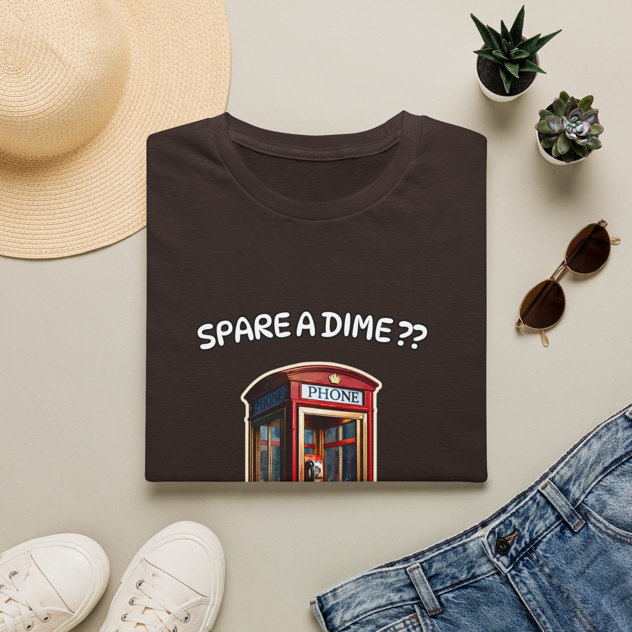 T-Shirt — "Spare a Dime?" Vintage Phone Booth Graphic Tee