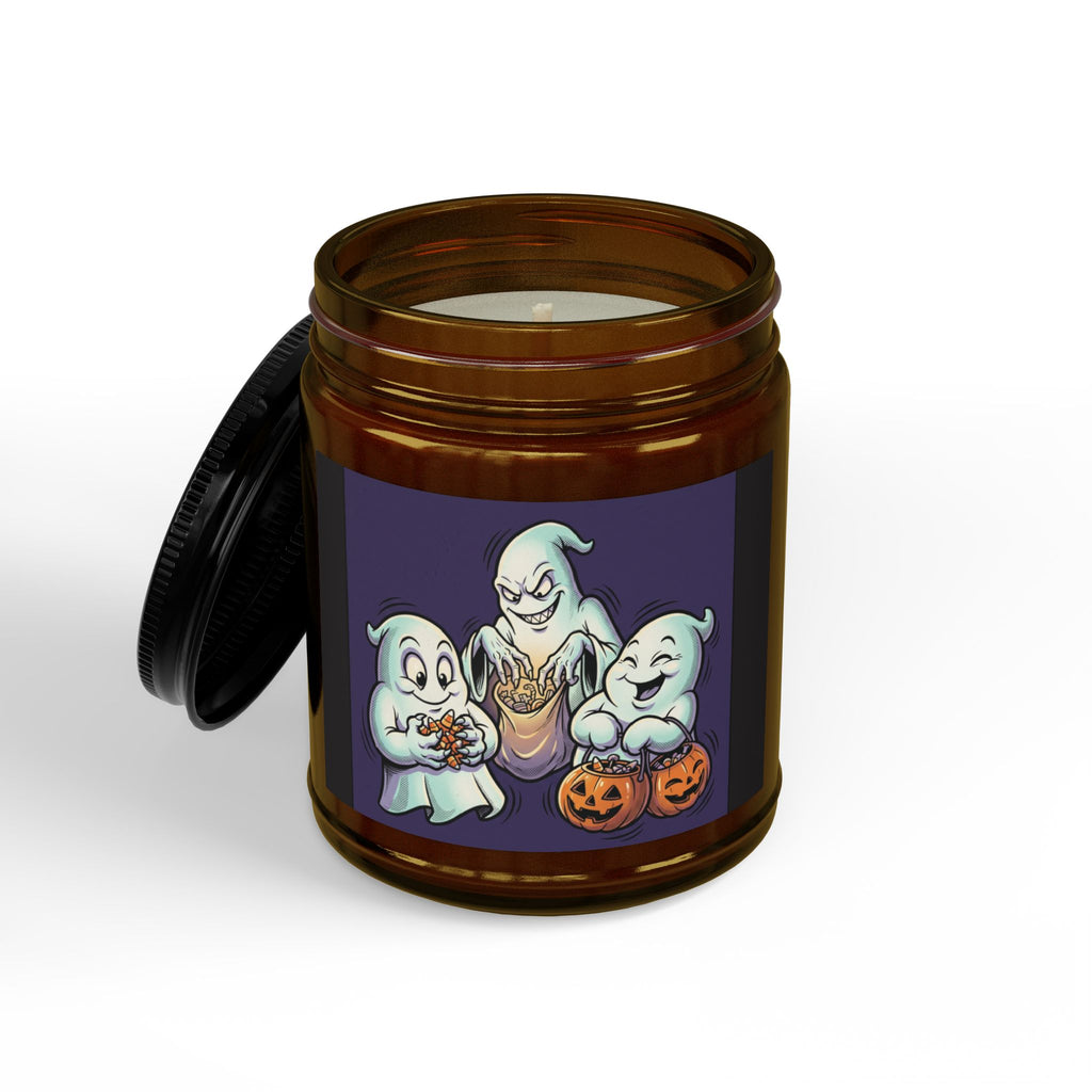 THREE GREEDY GHOST HALLOWEEN Scented Soy Candles with Black Lid, (4 and 9oz)