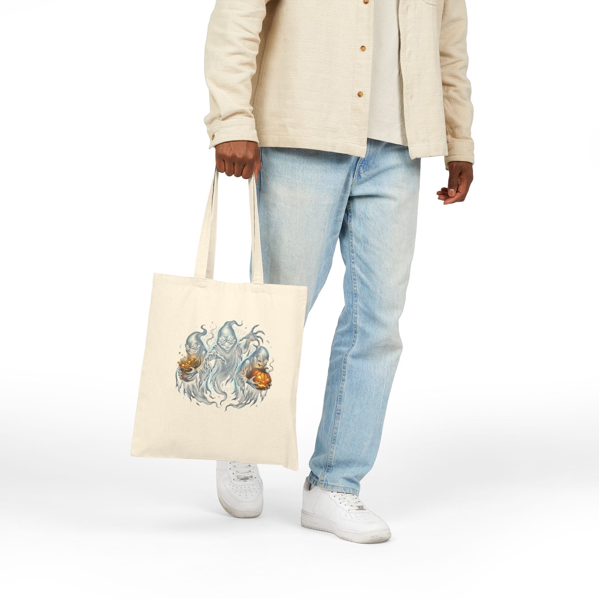 THREE LITTLE GHOST Cotton Canvas Tote Bag