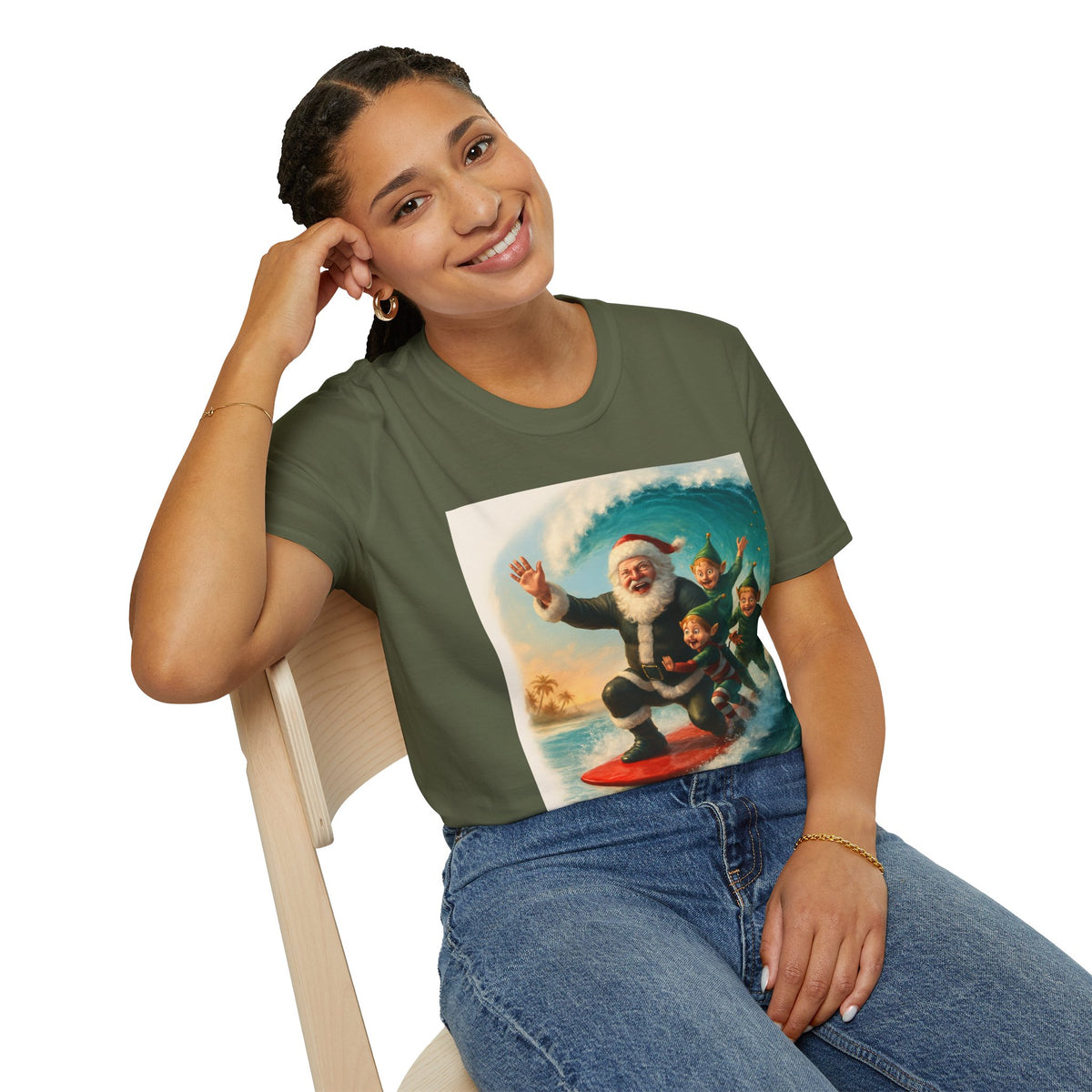 Santa Surfing T-Shirt — Retro Christmas Surfing Santa Tee