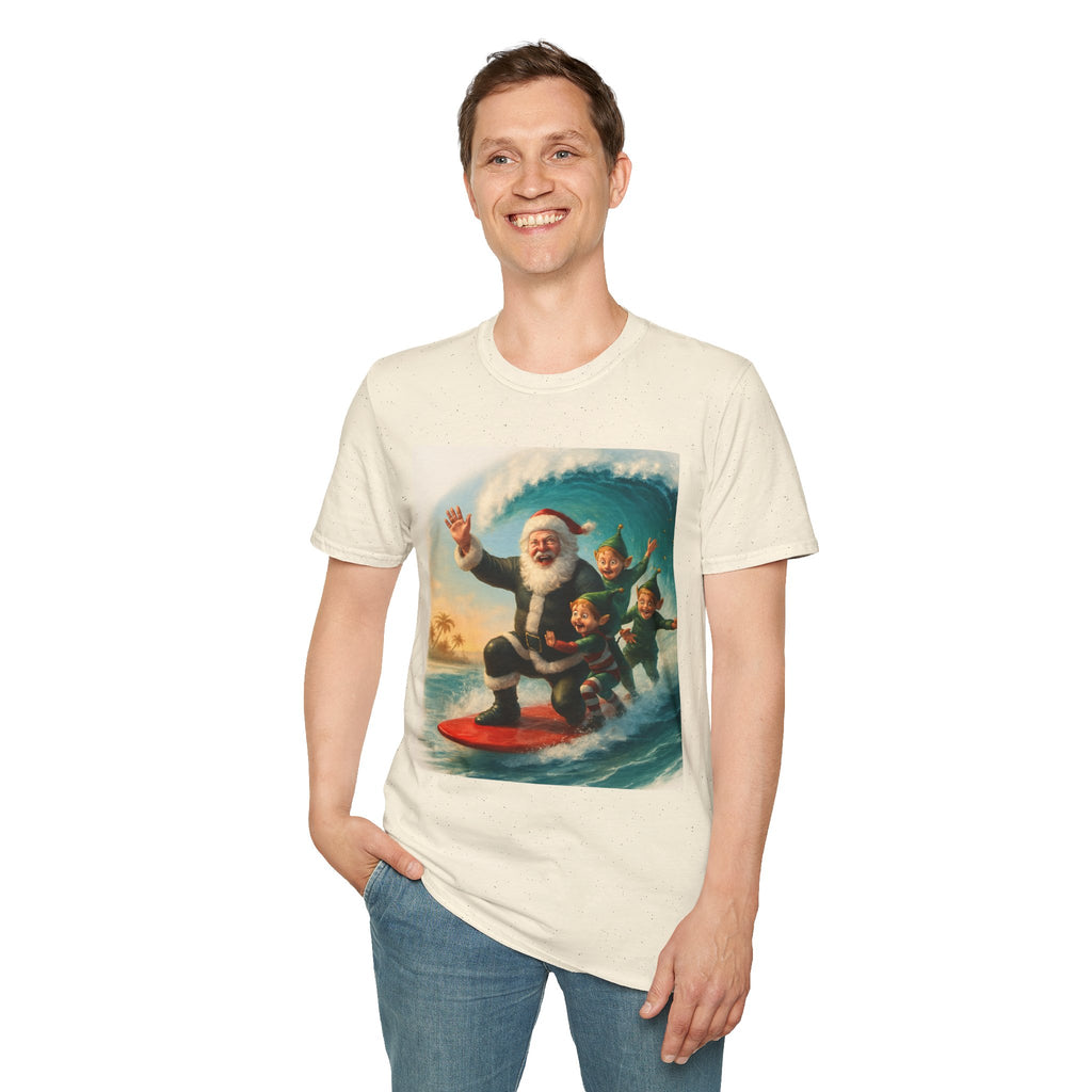 Santa Surfing T-Shirt — Retro Christmas Surfing Santa Tee