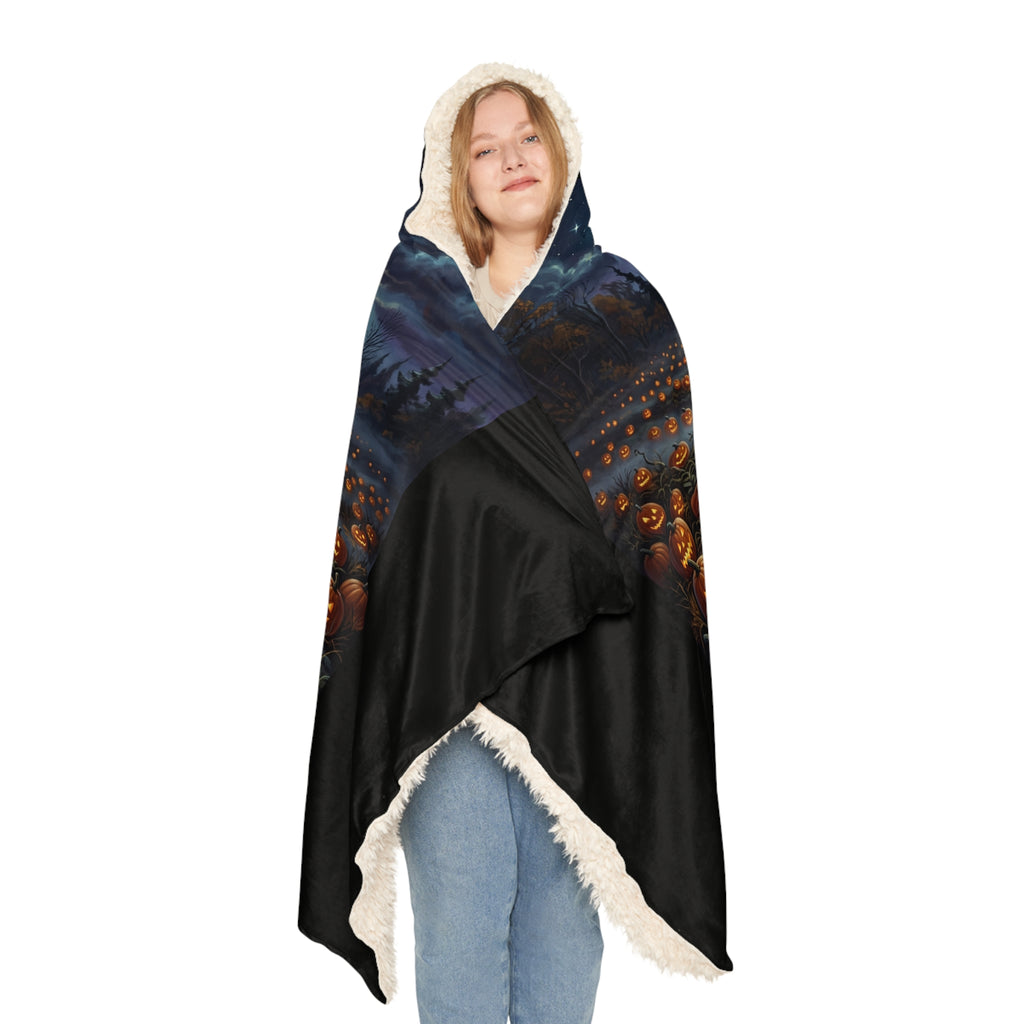 Halloween Pumpkin Field Snuggle Blanket – Hooded Cozy Throw for Fall & Spooky Season