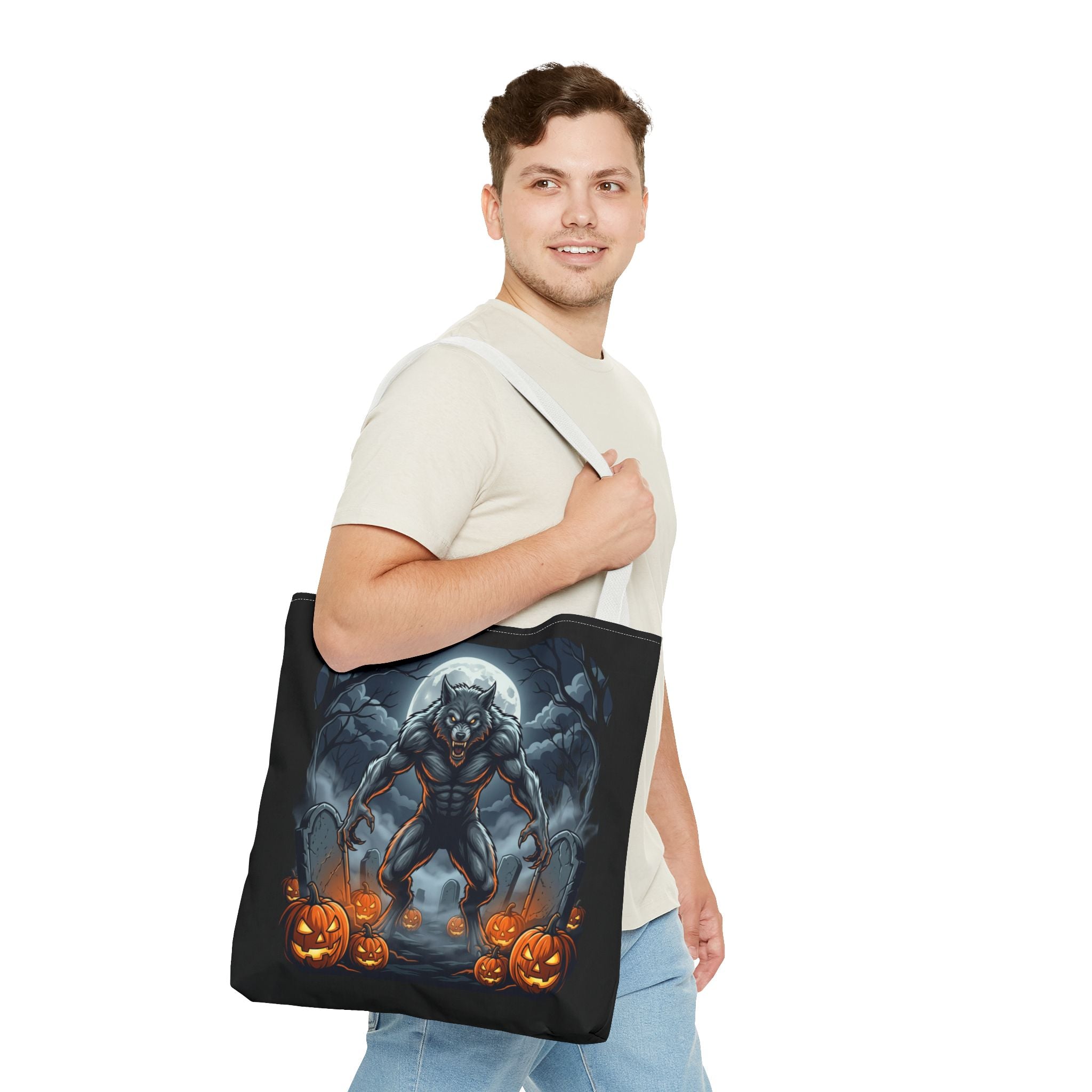 Werewolf Halloween Tote Bag — Full Moon Pumpkin Horror AOP Tote