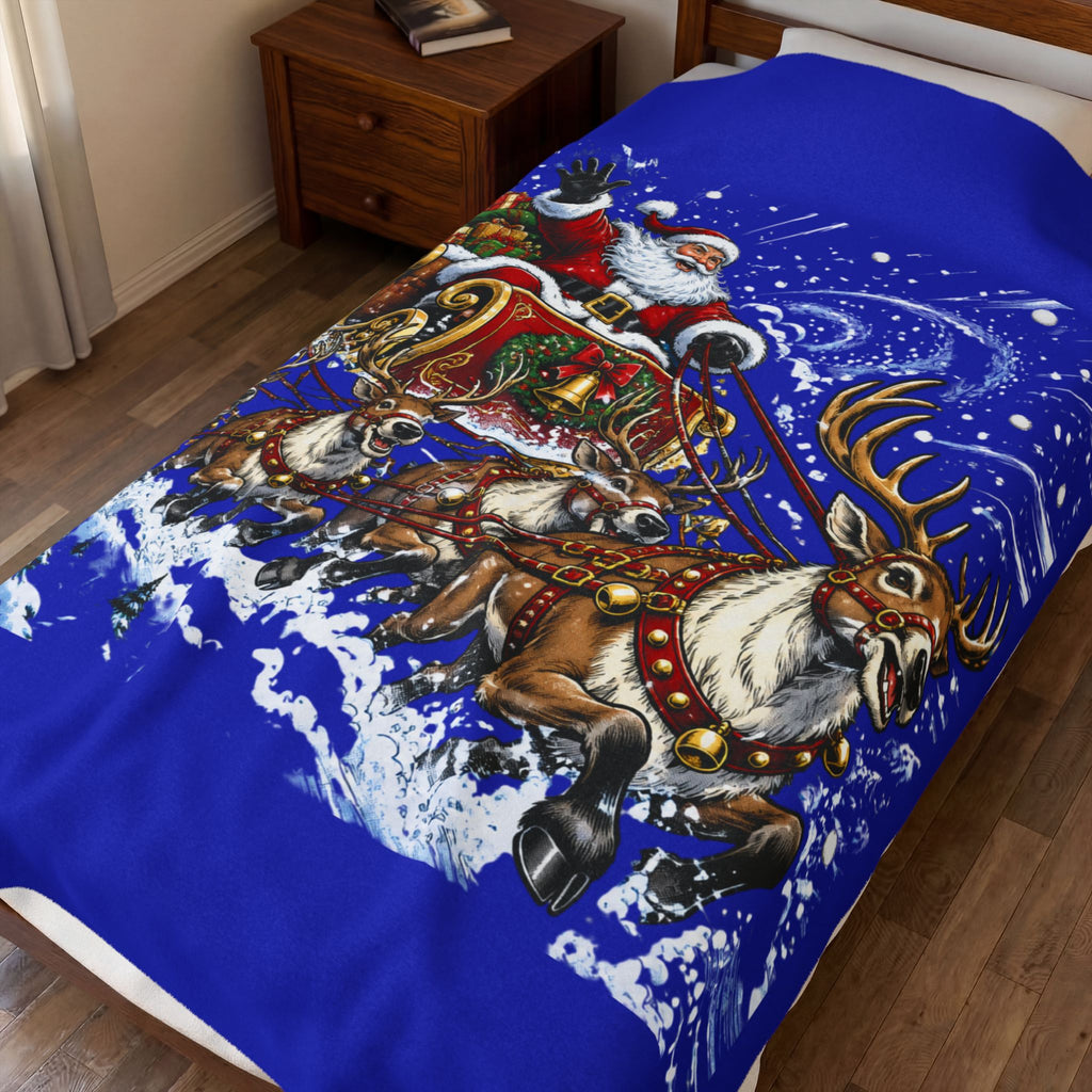 Santa’s Sleigh Christmas Velveteen Plush Blanket