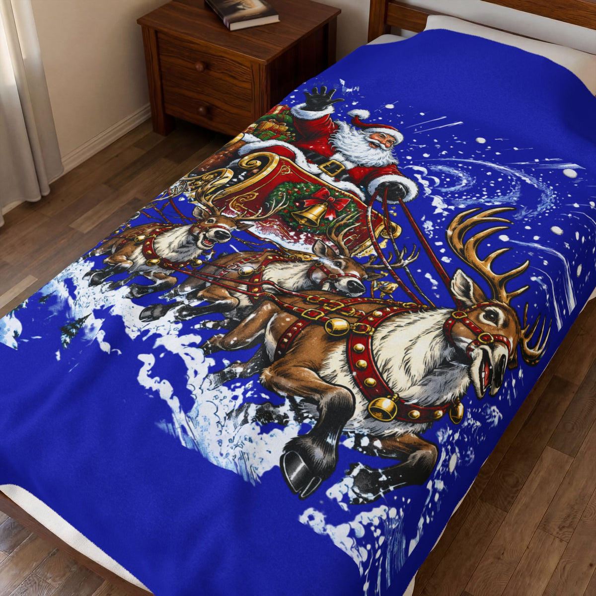 Santa’s Sleigh Christmas Velveteen Plush Blanket