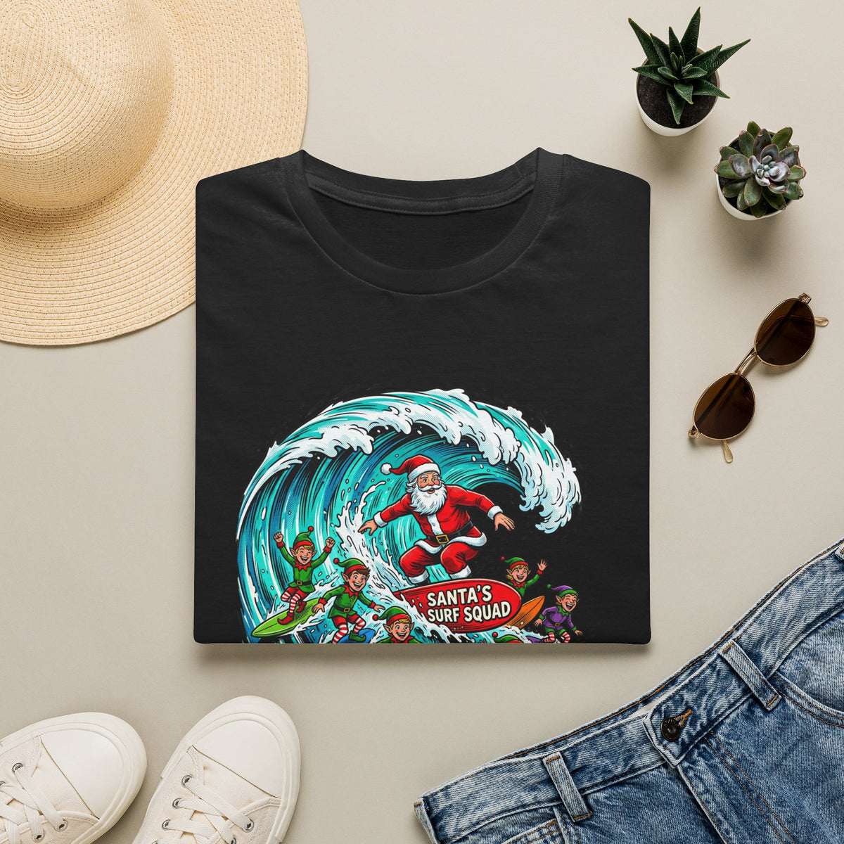 Santa’s Surf Christmas T-Shirt – Tropical Holiday Gift