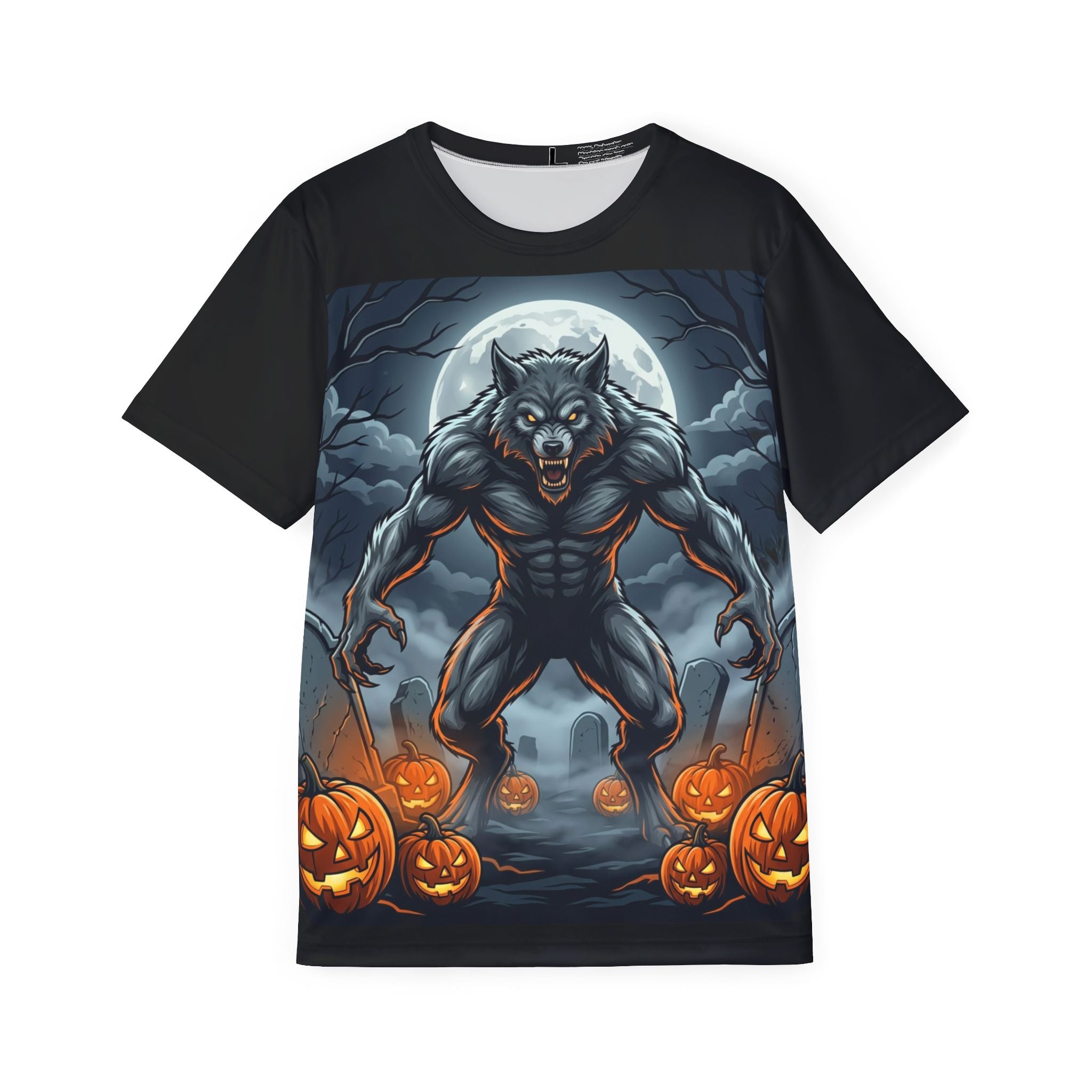 Werewolf Halloween Jersey — Men’s All-Over Print Sports Shirt with Jack-O’-Lanterns
