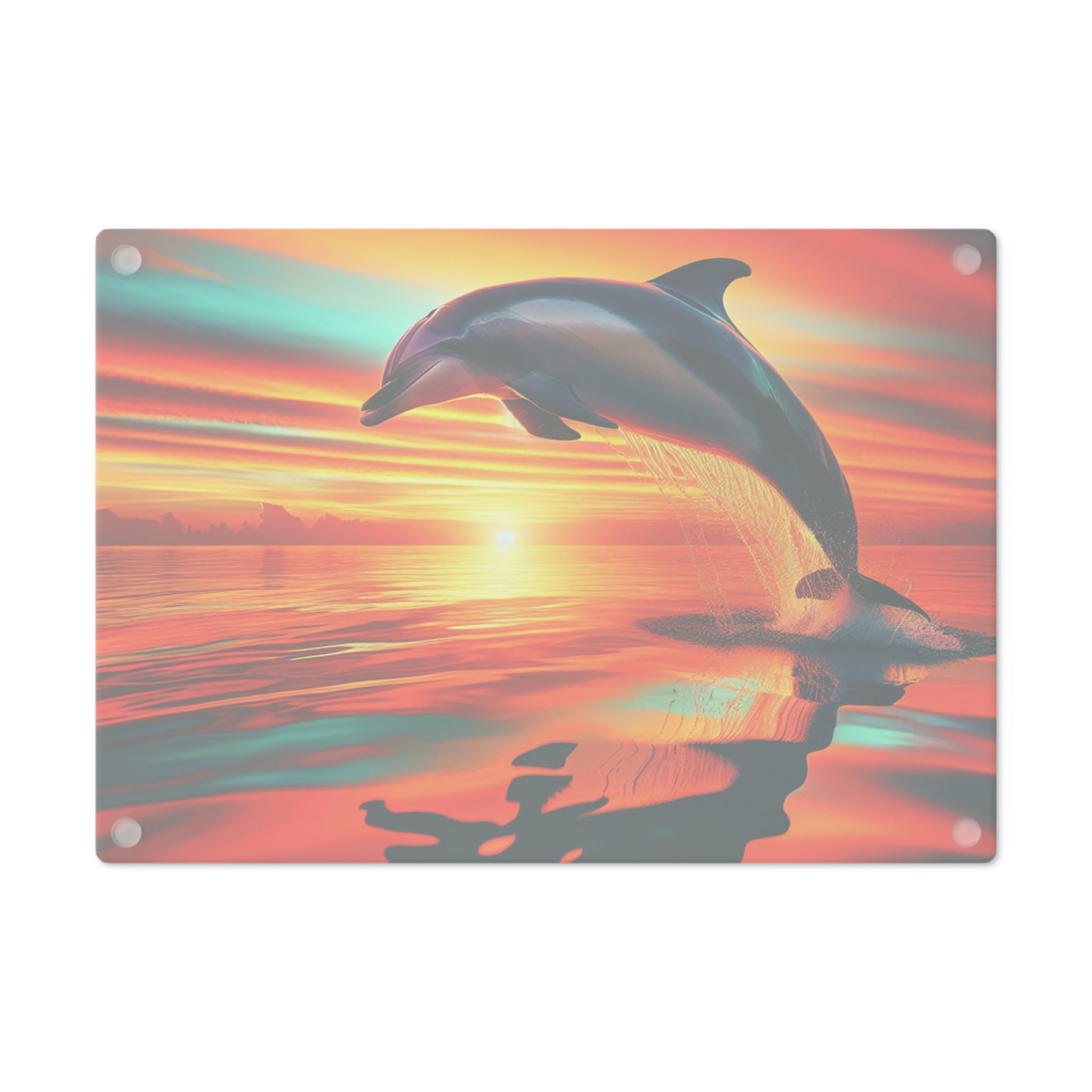 Dolphin Sunset Cutting Board – Vibrant Ocean Scene Glass Chopping Board