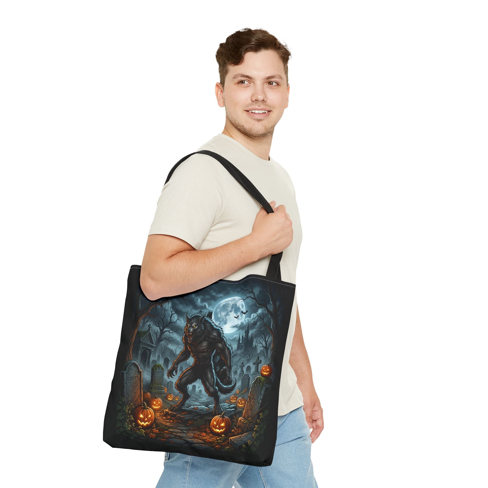 Halloween Werewolf Tote Bag – Spooky Graveyard Pumpkin Night Market Tote