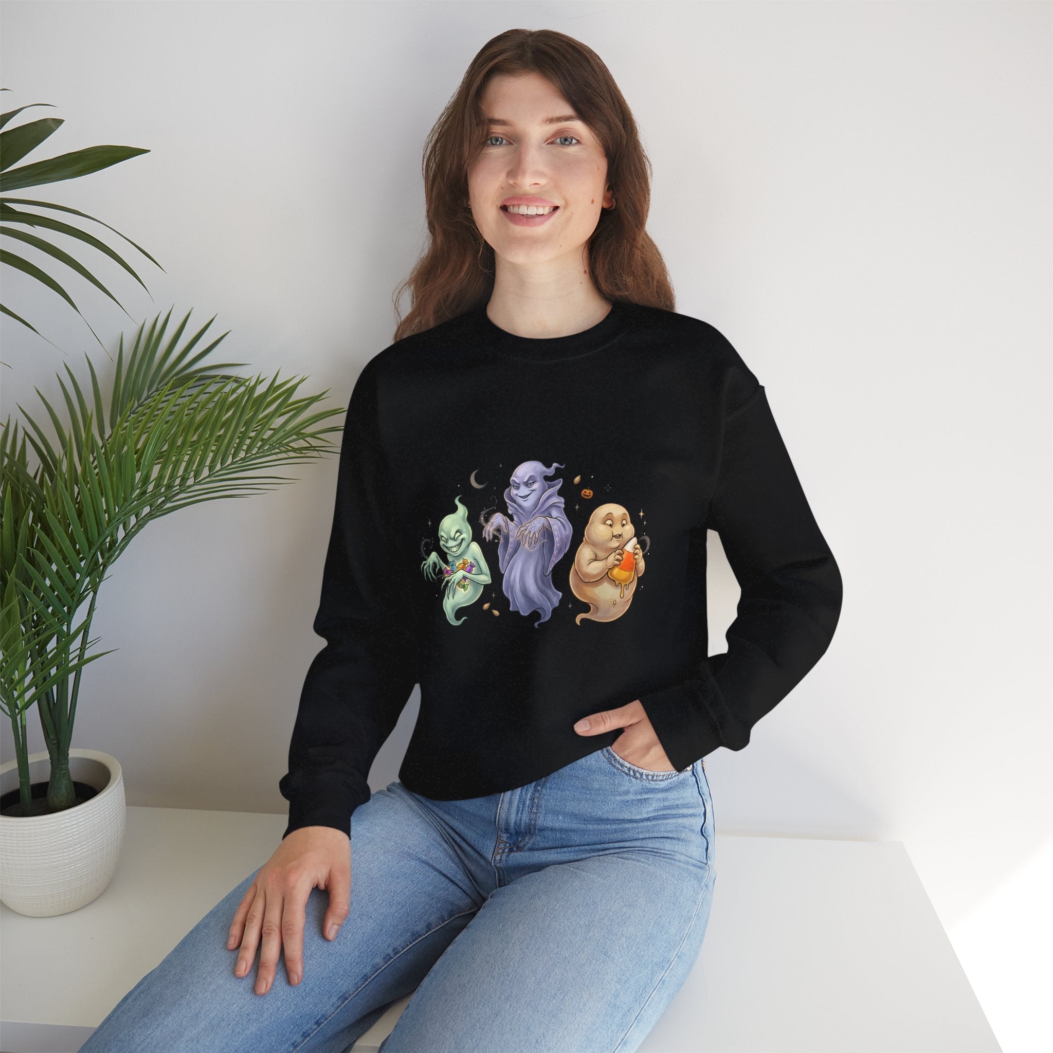 Three Quirky Ghosts Halloween Unisex Heavy Blend Crewneck Sweatshirt