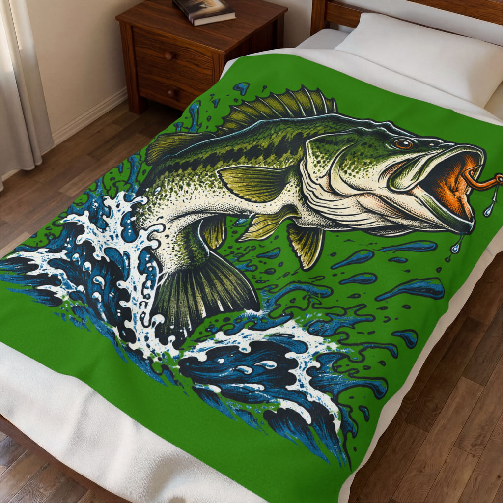 Largemouth Bass Fishing Velveteen Plush Blanket