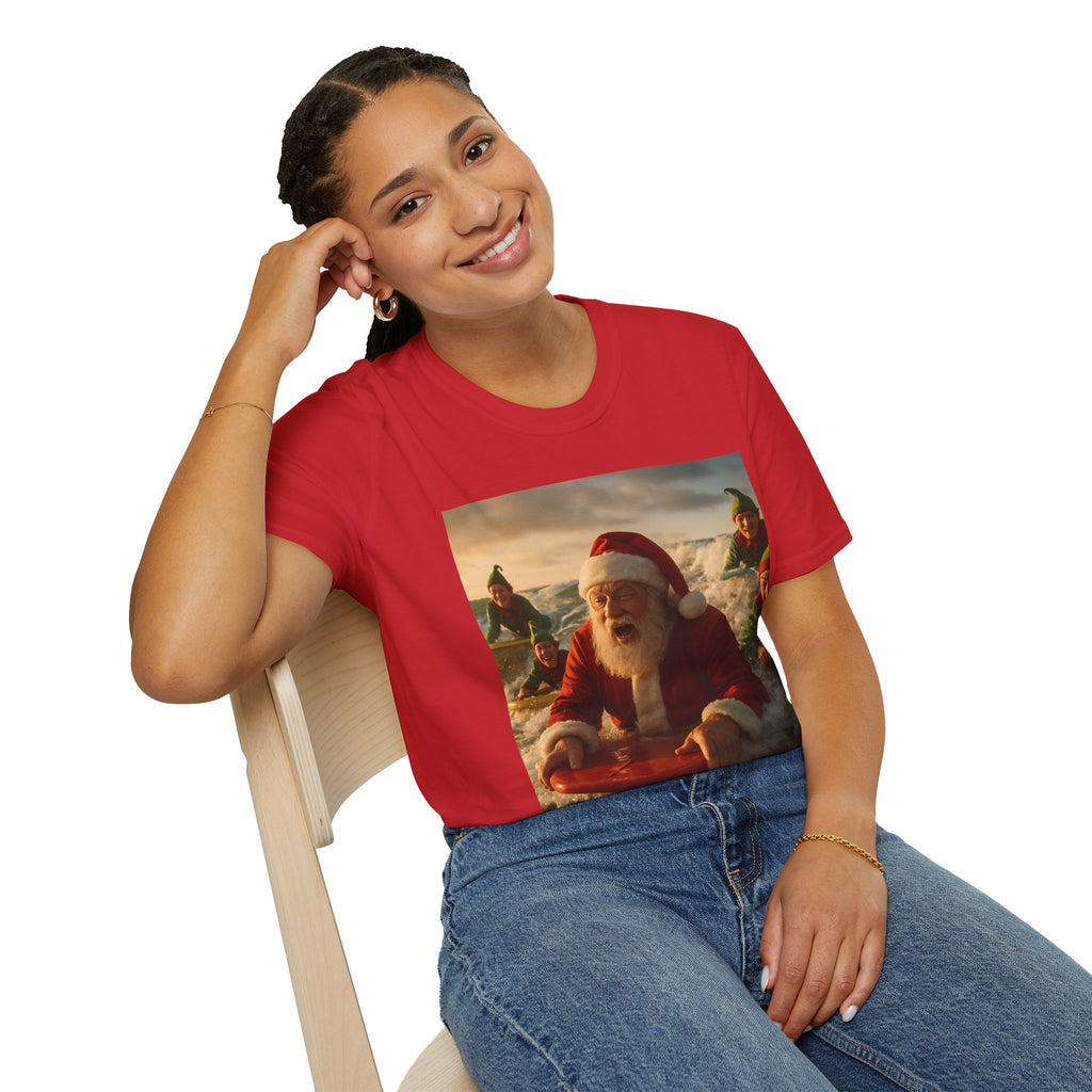Santa Surfing T-Shirt — Funny Christmas Holiday Surf Santa Tee
