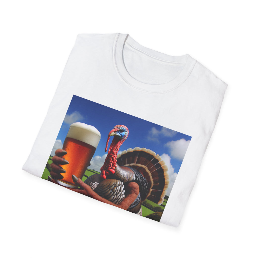Thankful Turkey Beer T-Shirt — Funny Thanksgiving Turkey Holding Pint Tee