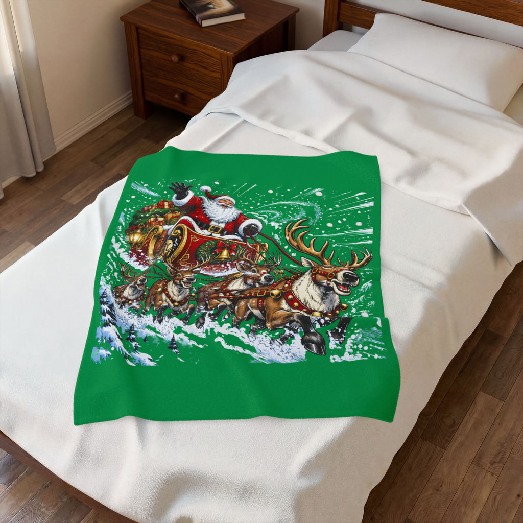 Christmas Santa and Reindeer Velveteen Plush Blanket