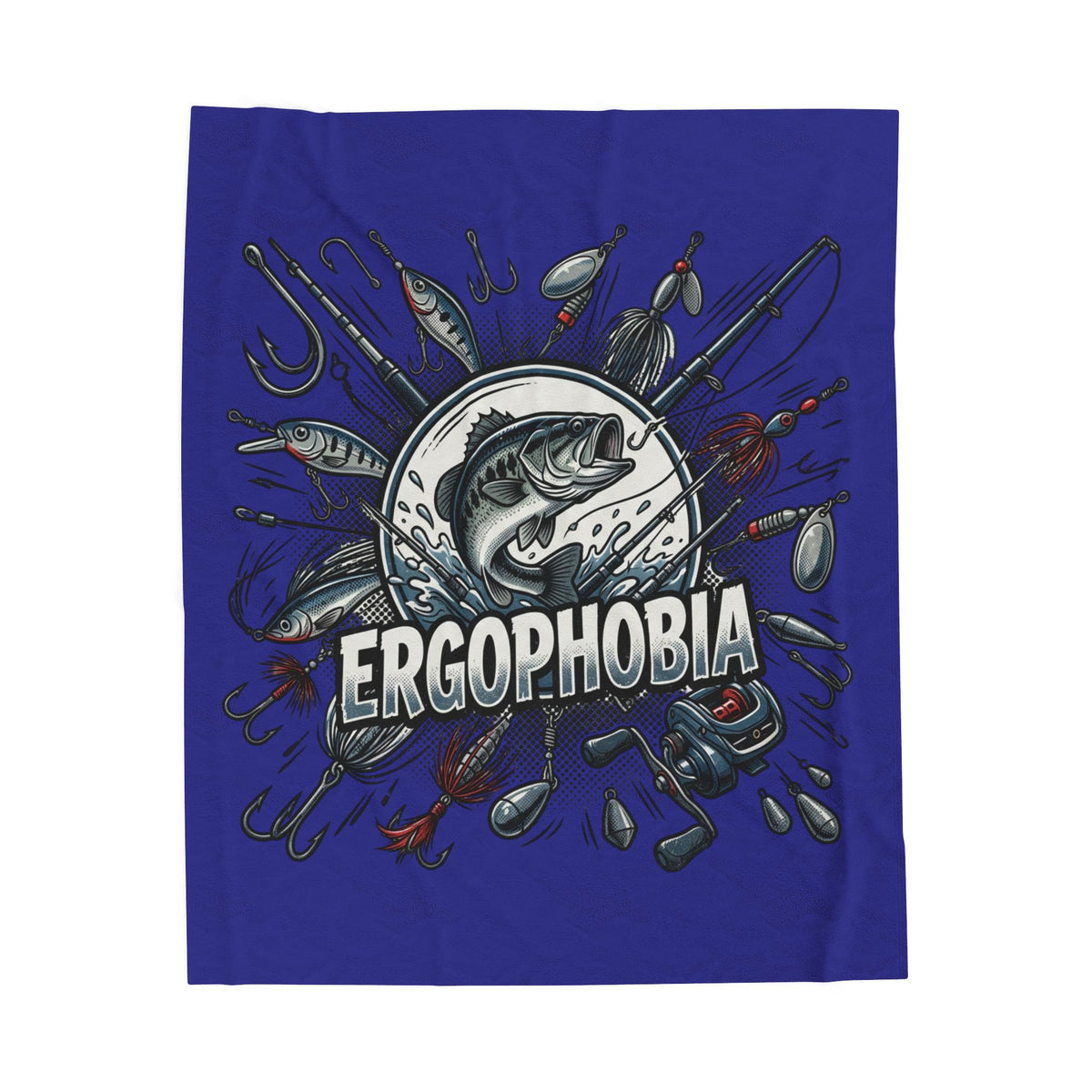 Fishing Graphic Velveteen Plush Blanket – “ERGOPHOBIA” Bass Design