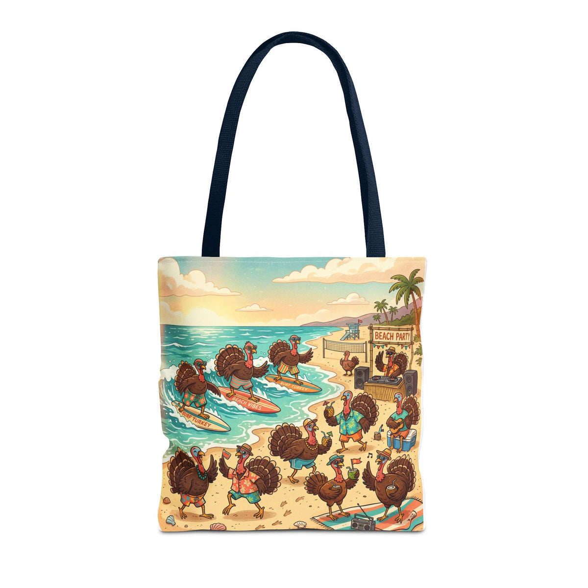 Surfing Turkeys Beach Tote Bag – Funny Thanksgiving Summer Beach Tote