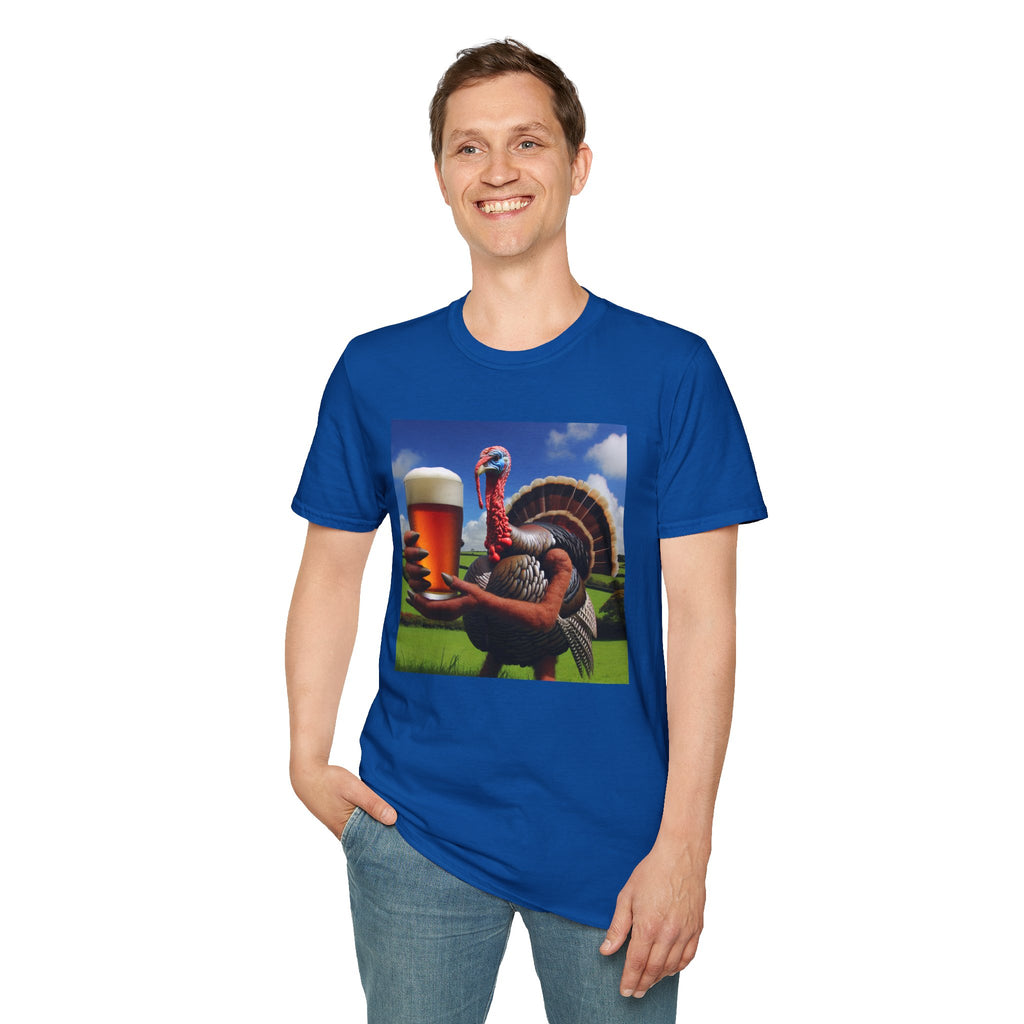 Thankful Turkey Beer T-Shirt — Funny Thanksgiving Turkey Holding Pint Tee
