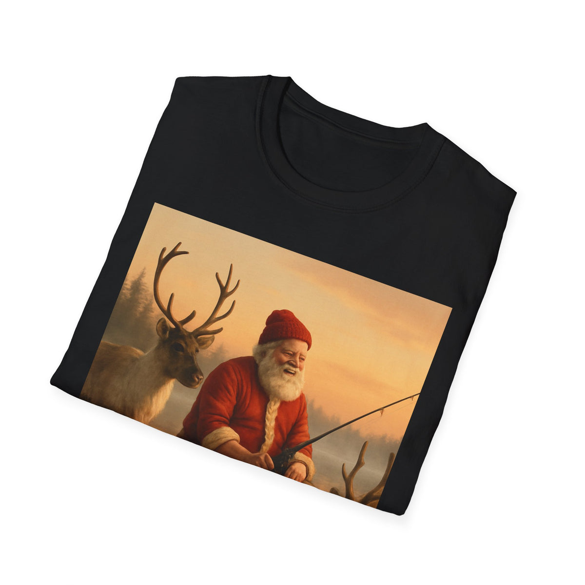 Santa Fishing with Reindeer T-Shirt