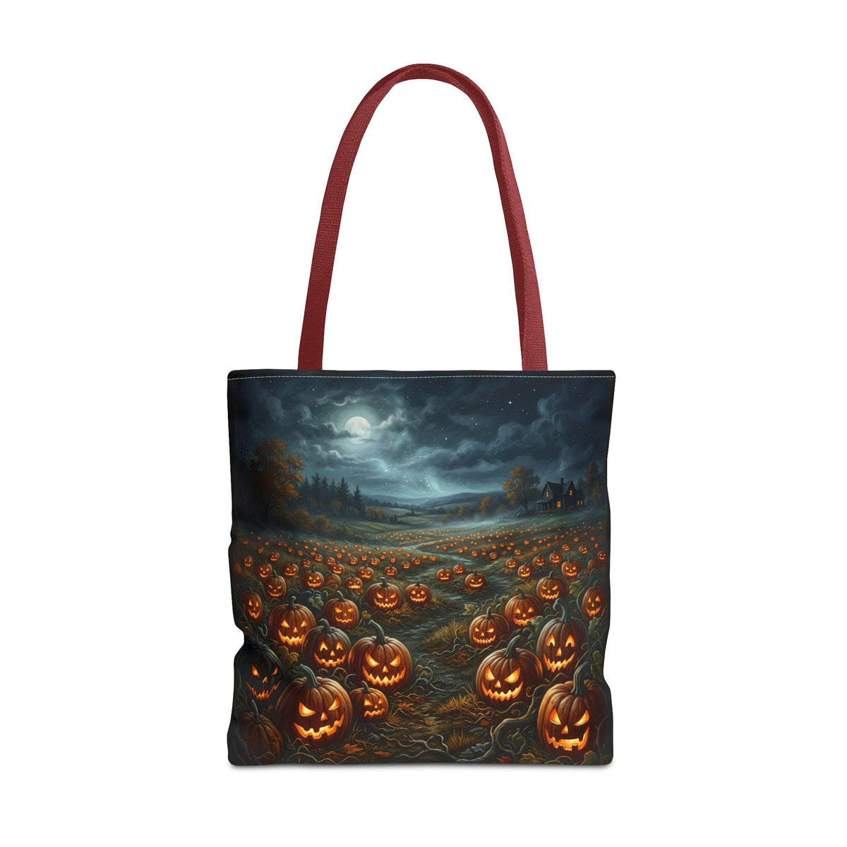 Halloween Pumpkin Field Tote Bag — Spooky Jack-O'-Lantern All-Over Print