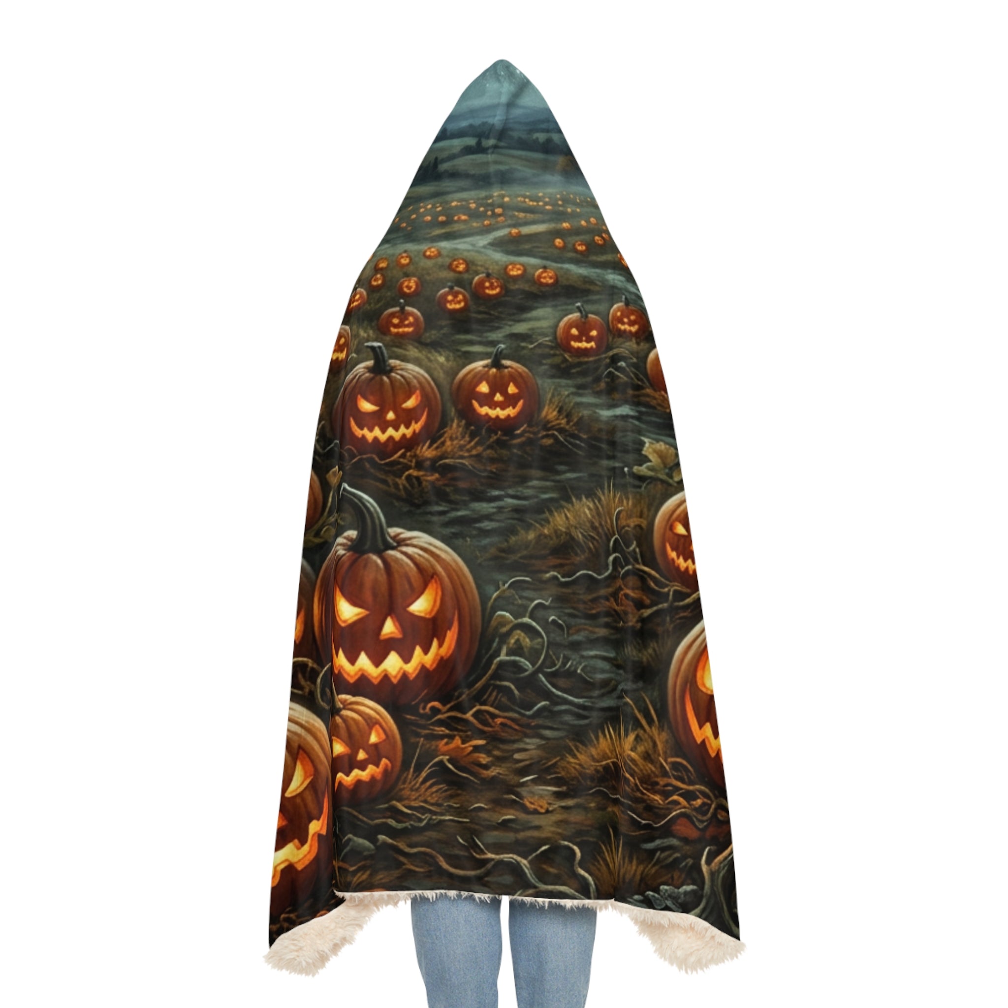 Halloween Jack-O'-Lantern Hooded Blanket — Spooky Pumpkin Snuggle Throw
