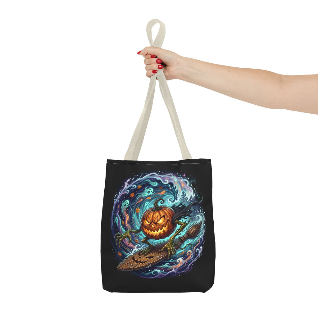 Halloween Surfing Pumpkin Tote Bag — Spooky Jack-o'-Lantern Beach Wave Tote