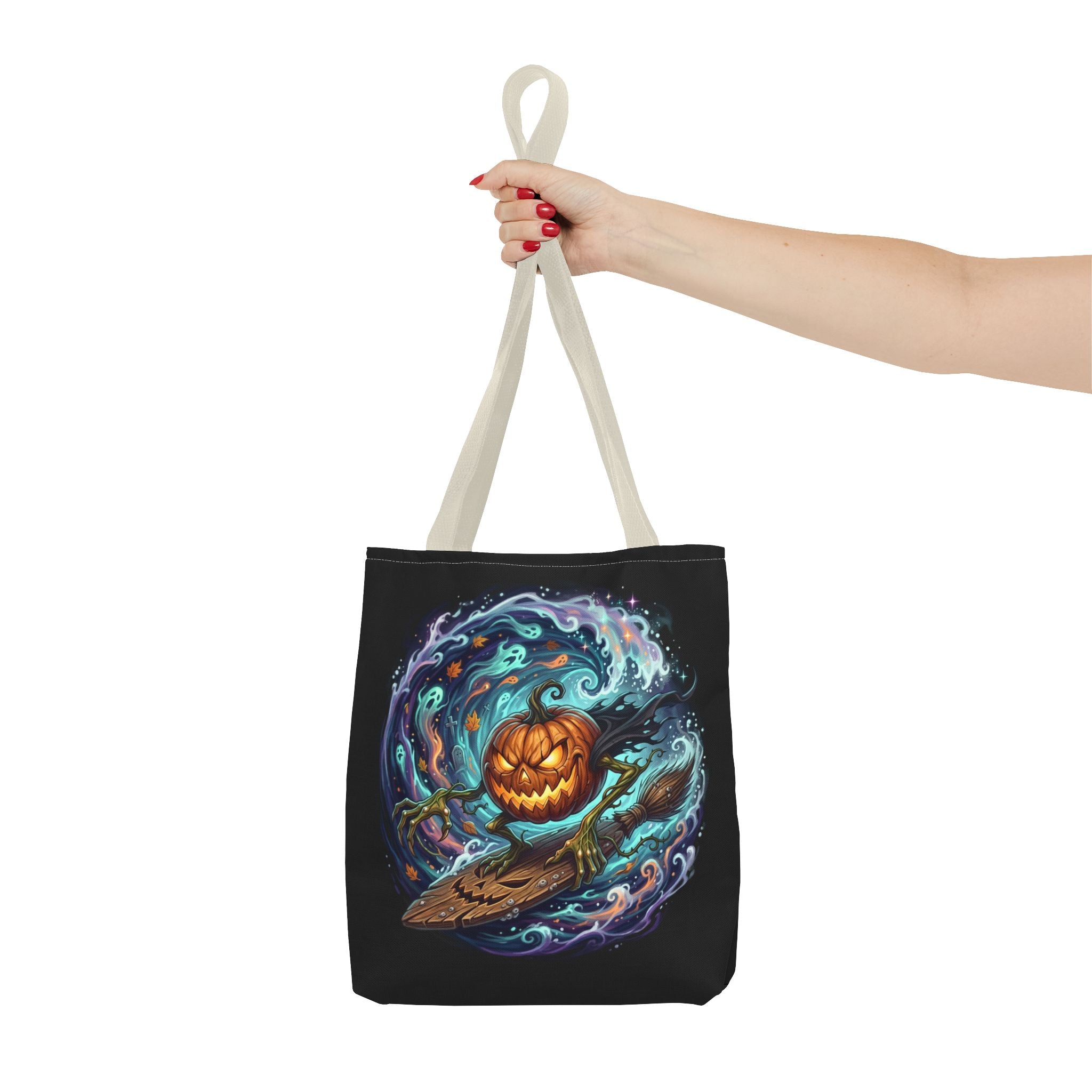 Halloween Surfing Pumpkin Tote Bag — Spooky Jack-o'-Lantern Beach Wave Tote