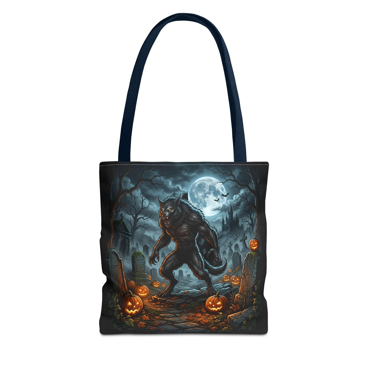Halloween Werewolf Tote Bag – Spooky Graveyard Pumpkin Night Market Tote
