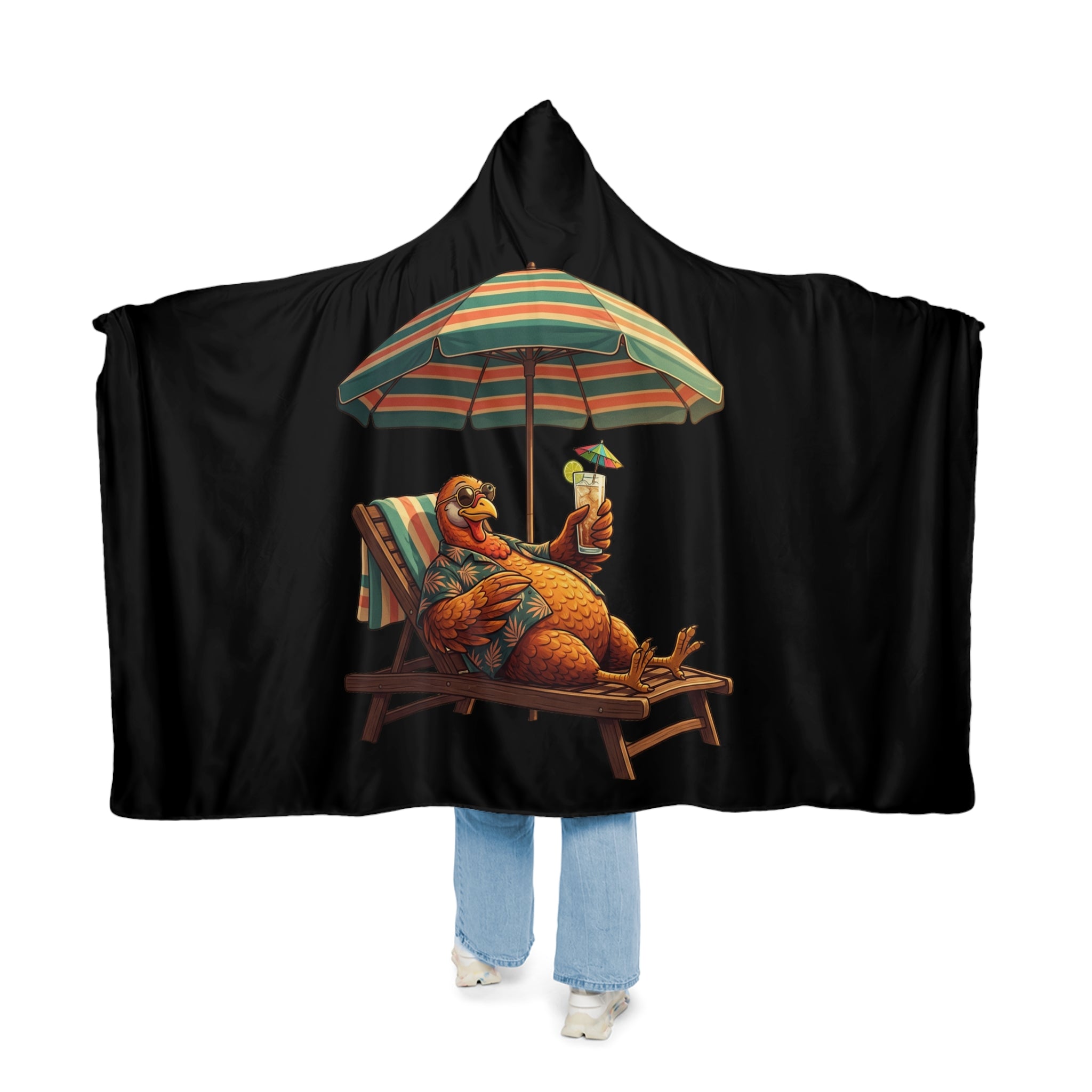 Hooded Snuggle Blanket — Relaxing Chicken on Beach Lounge Design