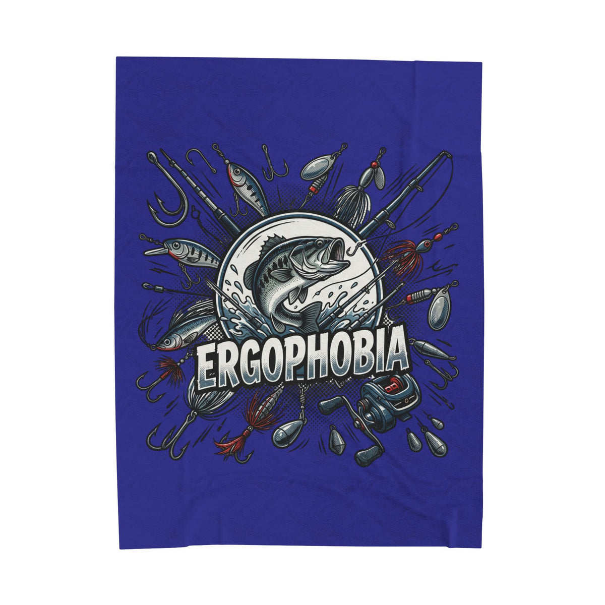 Fishing Graphic Velveteen Plush Blanket – “ERGOPHOBIA” Bass Design