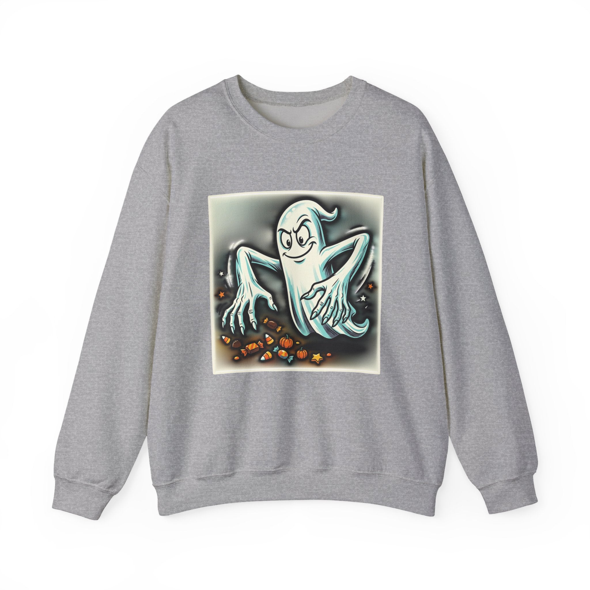 Candy Ghost Halloween Crewneck Sweatshirt — Retro Spooky Ghost with Candy Corn