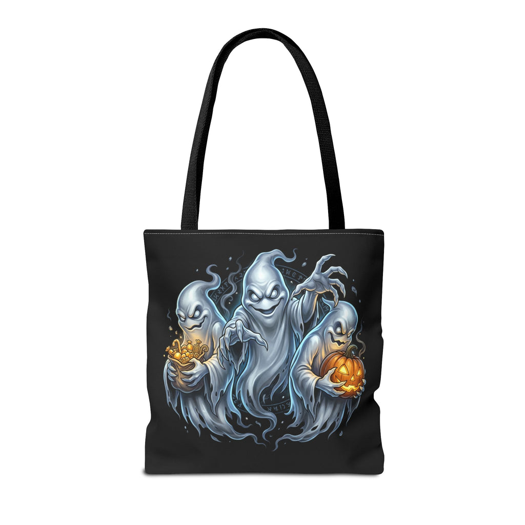 Halloween Ghost Trio Tote Bag — Spooky Pumpkin Trick-or-Treat AOP Tote