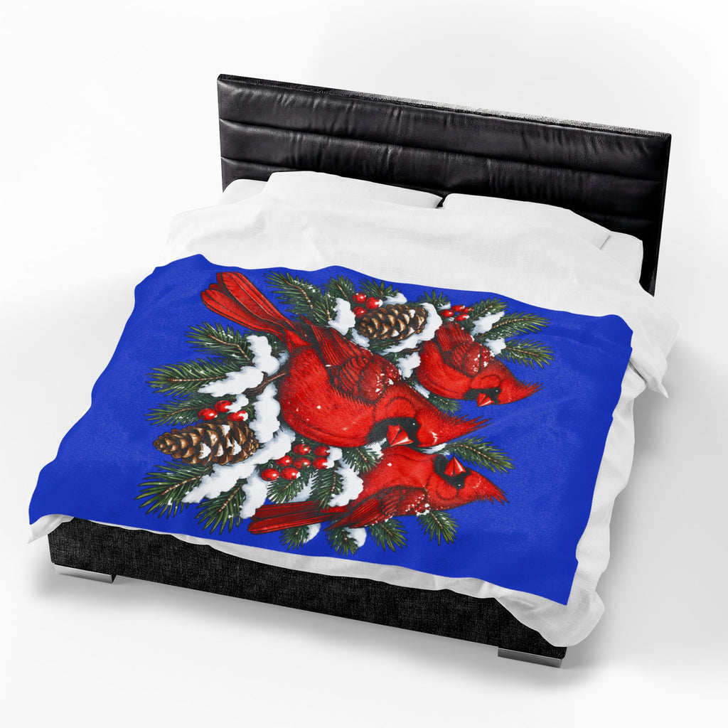 Cardinal Christmas Velveteen Plush Blanket