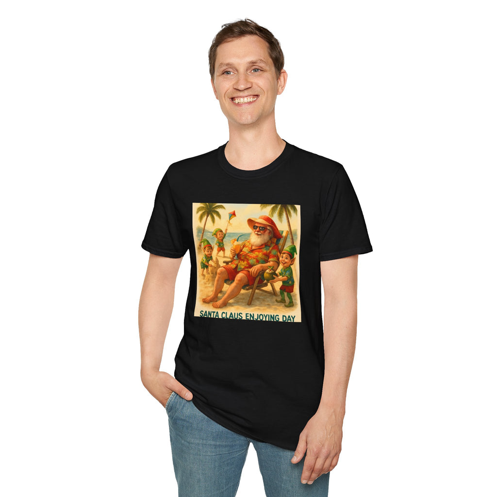 Santa Claus Enjoying Day T-Shirt – Retro Beach Holiday Tee