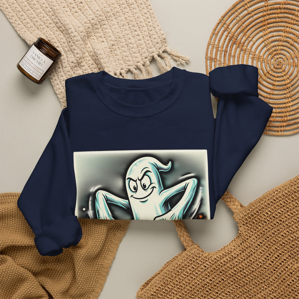 Candy Ghost Halloween Crewneck Sweatshirt — Retro Spooky Ghost with Candy Corn