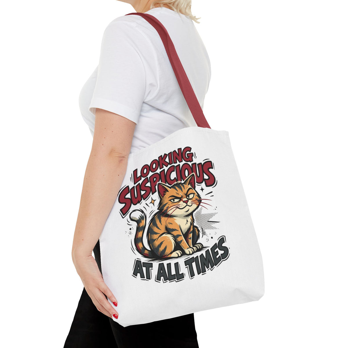 Looking Suspicious Cat Tote Bag - Funny Cat Lover Canvas Shopper
