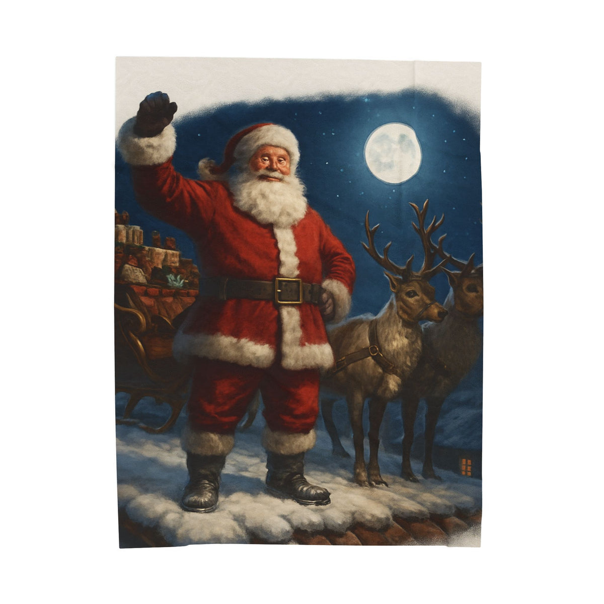 Santa Claus and Reindeer Christmas Velveteen Plush Blanket