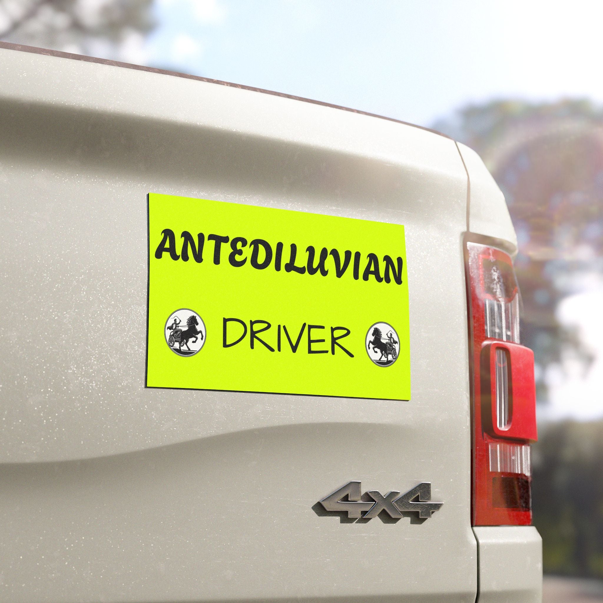 Antediluvian Driver Funny Slow & Steady Car Magnet – Yellow