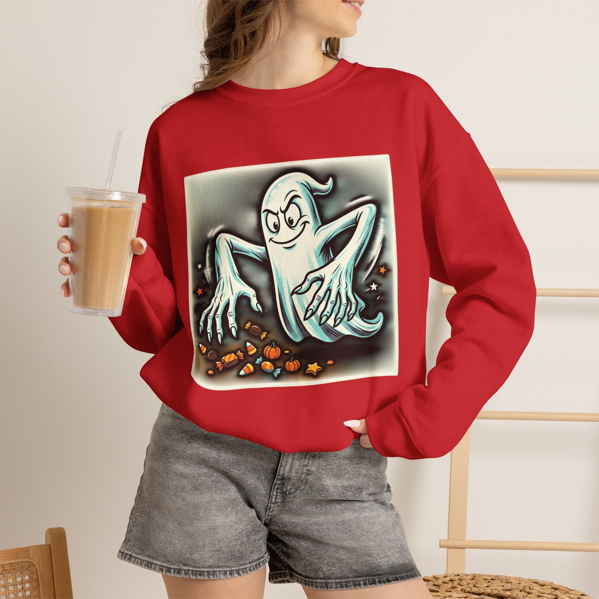 Vintage Candy Ghost Halloween Crewneck Sweatshirt