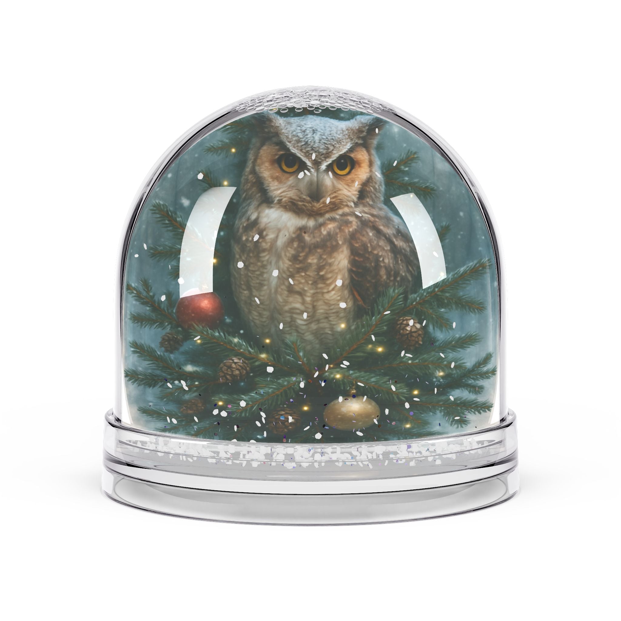 Owl in Christmas Tree Snow Globe — Festive Winter Home Decor Gift