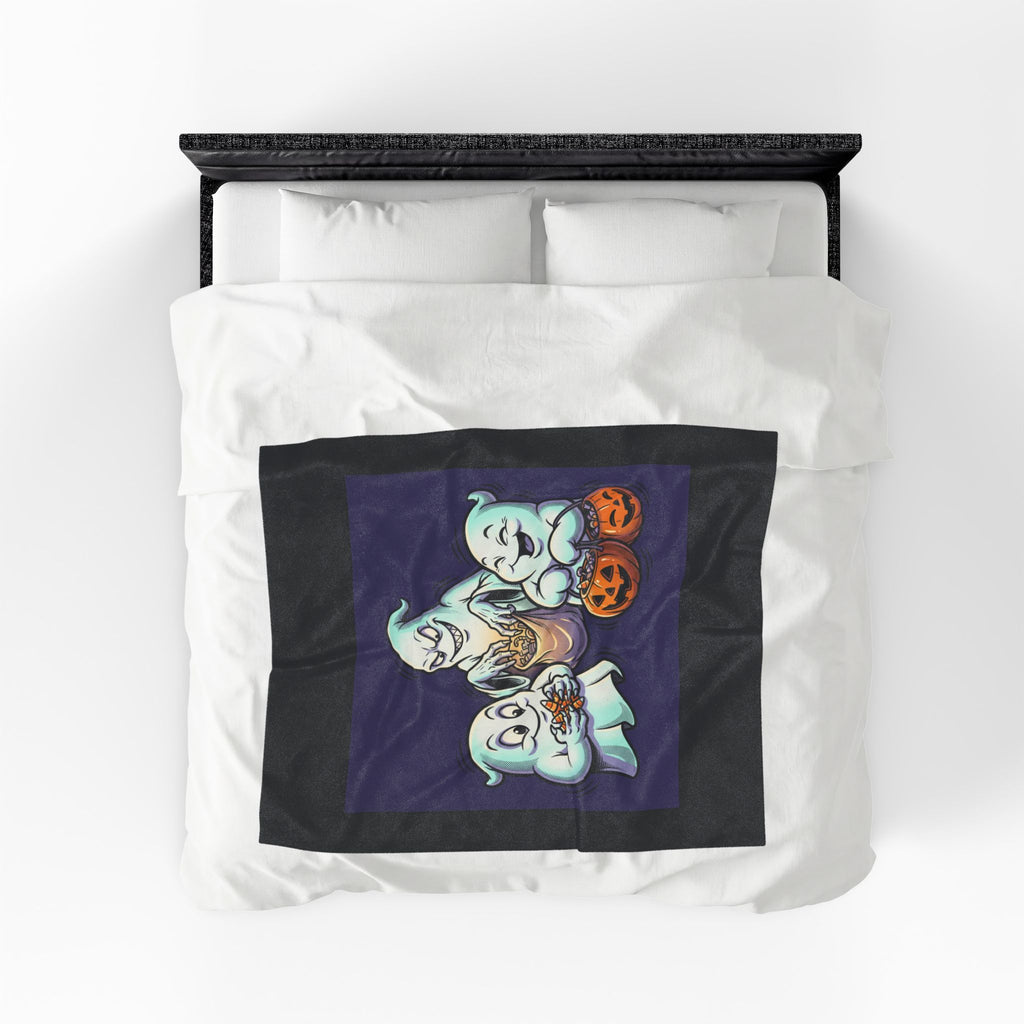 Three Ghosts Trick-or-Treat Halloween Velveteen Plush Blanket
