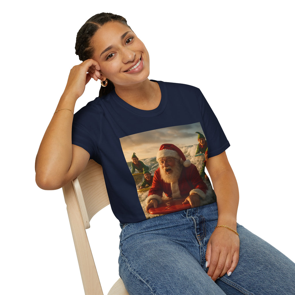 Santa Surfing T-Shirt — Funny Christmas Holiday Surf Santa Tee
