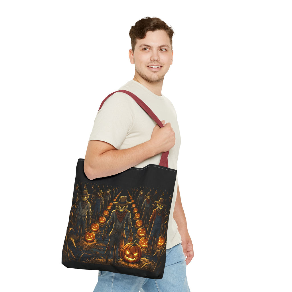 Halloween Scarecrow Parade Tote Bag – Spooky Pumpkin Field All-Over Print Tote