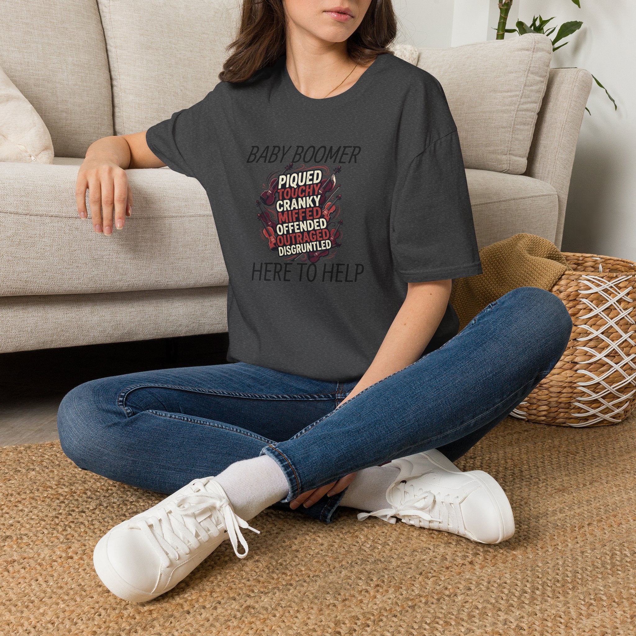 Baby Boomer Funny Graphic T-Shirt — 'Piqued, Touchy, Cranky...' Vintage Floral Tee