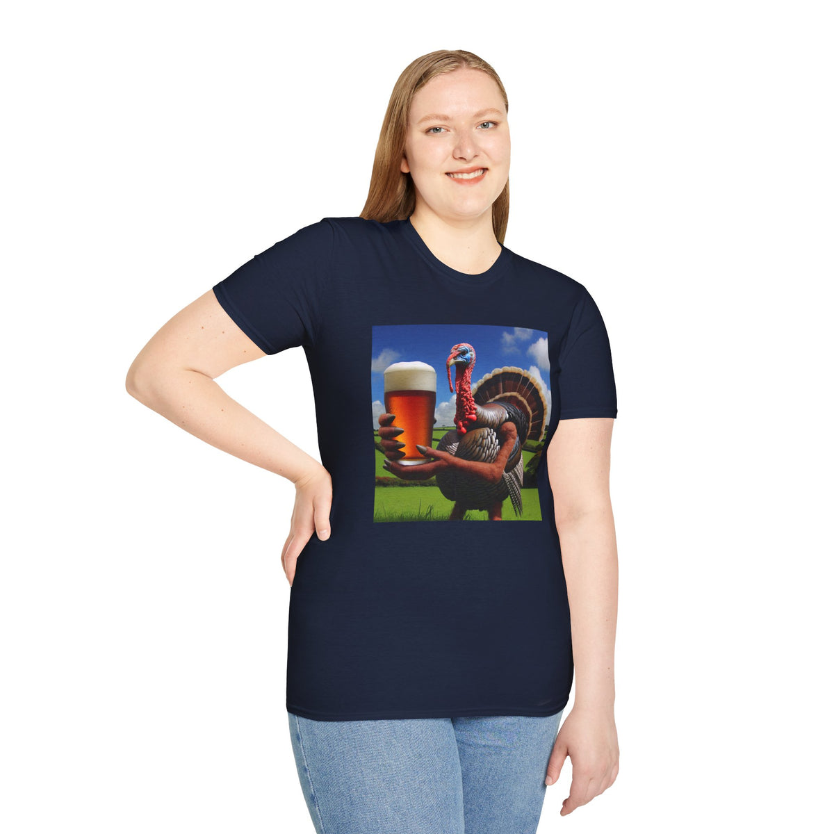 Thankful Turkey Beer T-Shirt — Funny Thanksgiving Turkey Holding Pint Tee