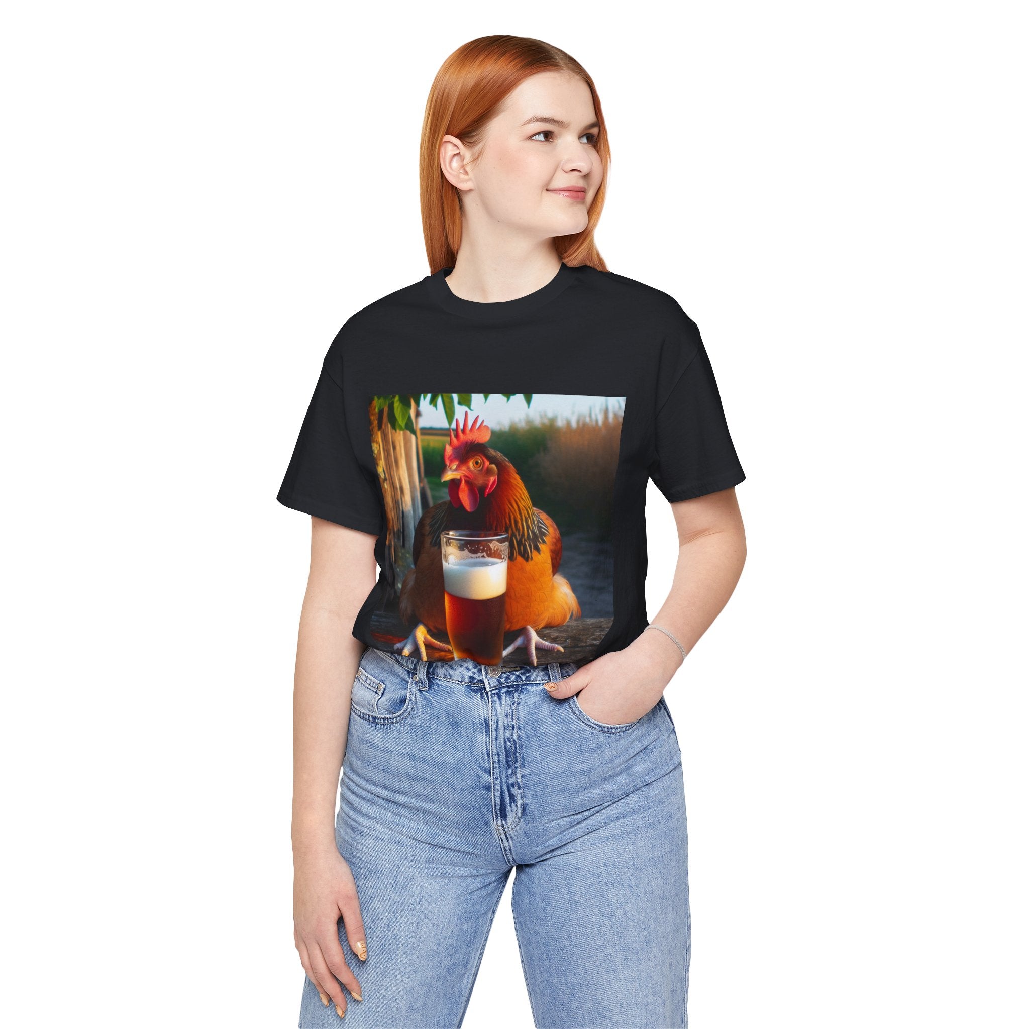 Funny Rooster with Beer Graphic Unisex T-Shirt