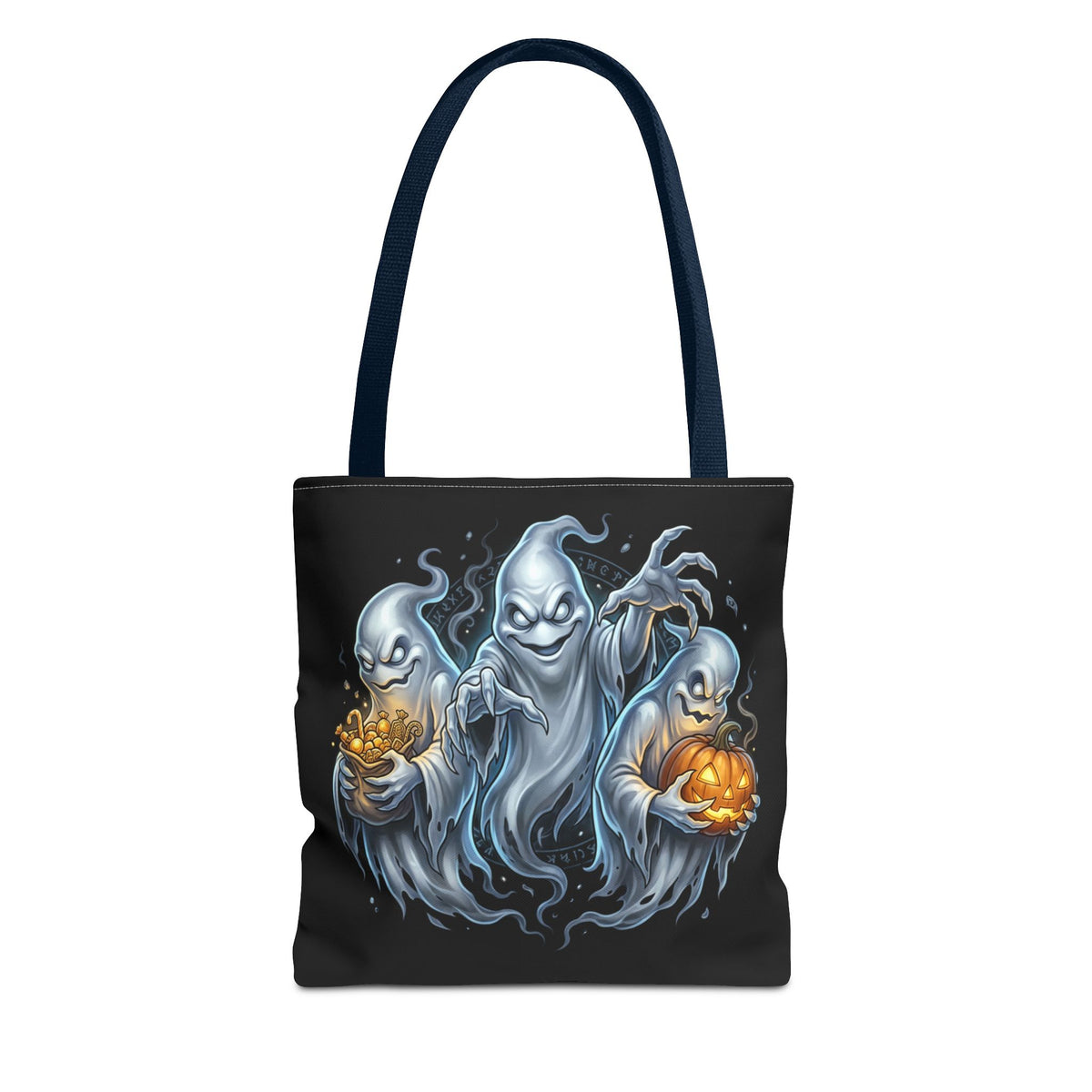 Halloween Ghost Trio Tote Bag — Spooky Pumpkin Trick-or-Treat AOP Tote